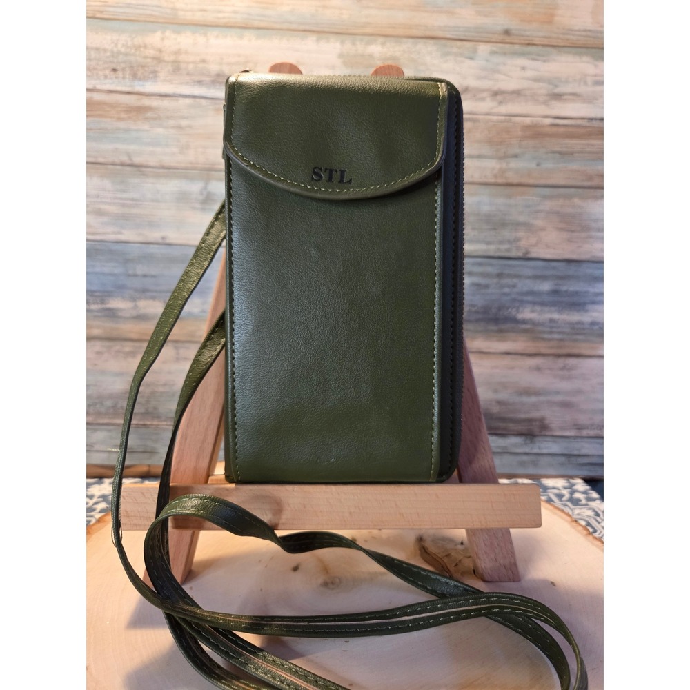 Olive Green‎ Leather Clutch  Crossbody Phone Bag Selena The Label (STL) Brand